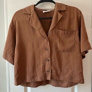 Who What Wear Tan Casual Button Down Shirt with Pocket